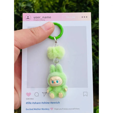 New Mini Standing and sitting postures Monster Car Keychain Flocking doll Bag Cell Phone Charm Pendant Backpack Decoration Gift