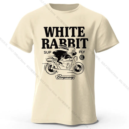 Men's Rabbit Printed T-Shirt 100% Organic Cotton Relaxed Fit Hand Painted Design Tee for Adults Quirky Fashion