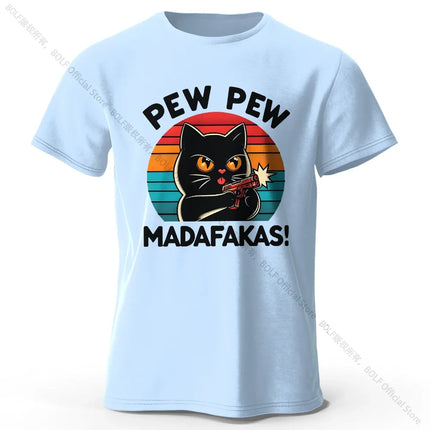 Cute Hand-Drawn Cat Doodle Print 100% Cotton T-Shirt, Ultra Soft Round Neck Short Sleeve Tee for Men & Women