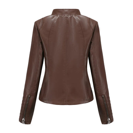 2025 Women's Leather Jacket Spring Autumn Thin Motorcycle Suit European Size Leather Jacket Short Fashion Women's Jacket