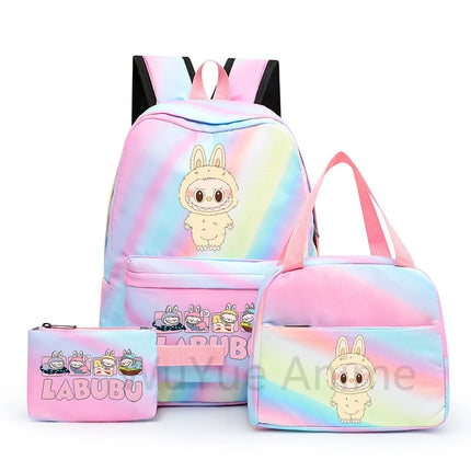 3Pcs/set Cartoon Printed Backpack with Lunch Bag Pencil Case Boy Girl Knapsack Teenage Student Large Capacity Colorful Bookbag