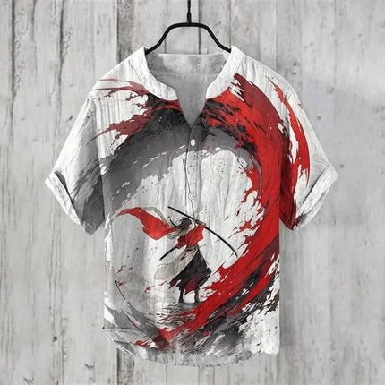 Spring and Summer Men's and Women's Casual Shirts Blue Octopus Short Sleeve Linen Shirt Hawaiian Style 3D Printed Shirt Men's To