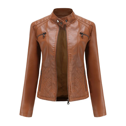 Faux Leather Jacket Women 2025 Spring Autumn Coat Moto Biker Zipper Jacket Woman Outerwears Black Brown Red Pink Coffee XS XXL