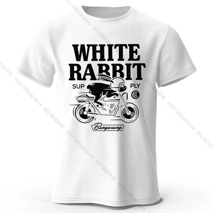 Men's Rabbit Printed T-Shirt 100% Organic Cotton Relaxed Fit Hand Painted Design Tee for Adults Quirky Fashion