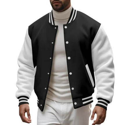 Men's Autumn and Winter Flight Jacket Baseball Jersey Velvet Loose Casual Stand-up Jacket Men Varsity Jacket Coat for Men