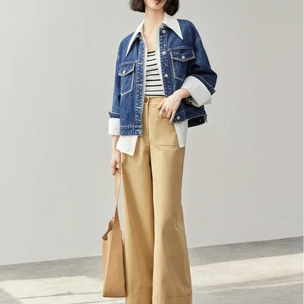 SENTUBILA Embroidery Cotton Denim Jackets for Women 2025 Spring Casual Short Denim Coat Female Long Sleeve Outerwear W43W56028