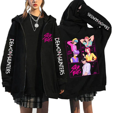 Hot Movie Kpop Demon Hunters Saja Boys Tigers Zip Up Hoodies Women Men Funny Zipper Sweatshirts Y2k Clothes Mange Vintage Hoody