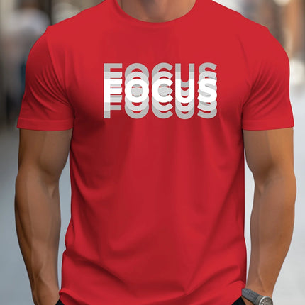Men's 100% cotton casual sports loose oversized Focus print round neck short sleeved T-shirt top