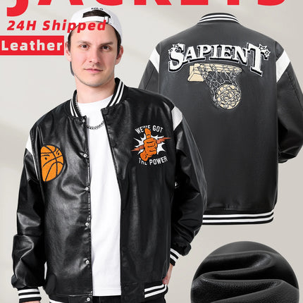 Men's Faux Leather Motorcycle Bomber Jacket Football Embroidery Baseball Uniforms 24H Shipped Spring&Autumn Loose Coats