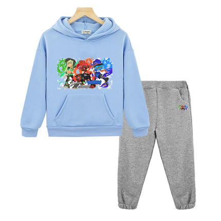 Splatoon anime hoodie Fleece sweatshirt Cartoon jacket  2pcs pullover+Pant boys girls Sports Hooded Sets kids boutique clothes