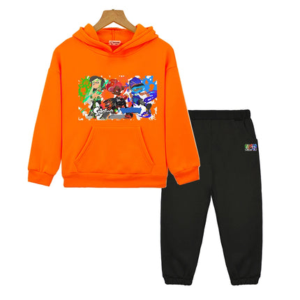 Splatoon anime hoodie Fleece sweatshirt Cartoon jacket  2pcs pullover+Pant boys girls Sports Hooded Sets kids boutique clothes