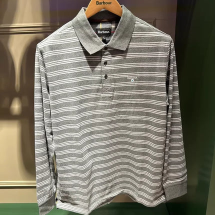 B@r Long-sleeved Cotton T-shirt With Grey Horizontal Stripes
