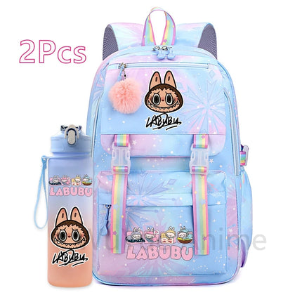 2Pcs/set Cute Cartoon Backpack with 750Ml Outdoor Sports Water Bottle Student Girl Boy Schoolbag Large Capacity Travel Bag Gift