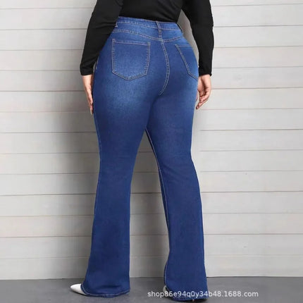 Blue Classic Fashion Flare Pants Comfort Micro Stretch Mid Waist Jeans Women Plus Size Trousers Casual Elastic Gym Sports Pant