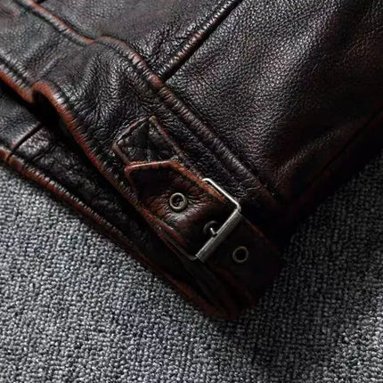 Vintage Black Brown Real Cowhide Genuine Leather Jacket Real Fur Men's Leather Jacket Bomber Men Leather Jacket Motorcycle Coat
