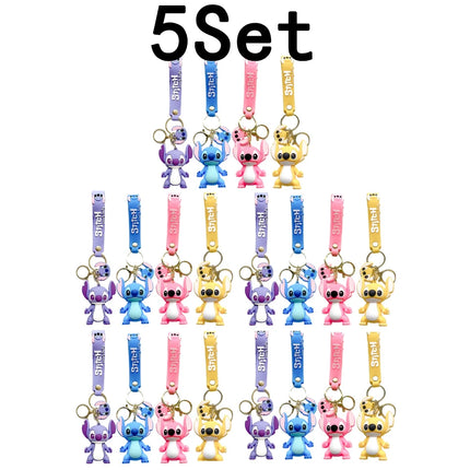 5Set 20PCS Wholesale Stitch Disney Keychain Figure Toy Cute Supple Cartoon Character Toy Keychain Pendant Fan Kid Birthday Gifts