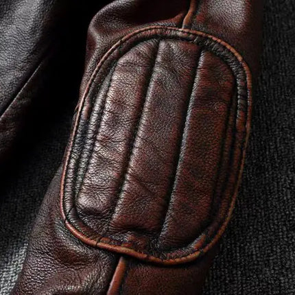 Vintage Black Brown Real Cowhide Genuine Leather Jacket Real Fur Men's Leather Jacket Bomber Men Leather Jacket Motorcycle Coat