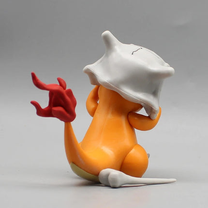 9cm Pokemon Charmander Wear A Cubone Helmet Anime Figure Model Gk Statue Boys Collection Desktop Decoration Ornament Toys Gifts