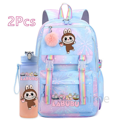 2Pcs/set Cute Cartoon Backpack with 750Ml Outdoor Sports Water Bottle Student Girl Boy Schoolbag Large Capacity Travel Bag Gift