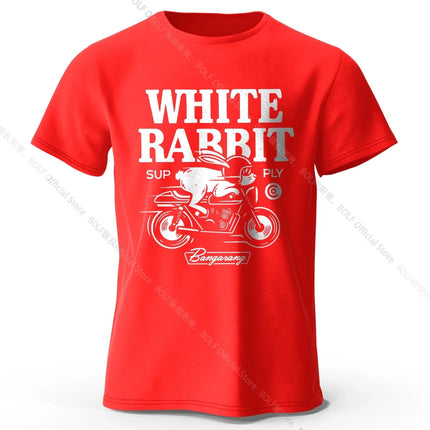 Men's Rabbit Printed T-Shirt 100% Organic Cotton Relaxed Fit Hand Painted Design Tee for Adults Quirky Fashion