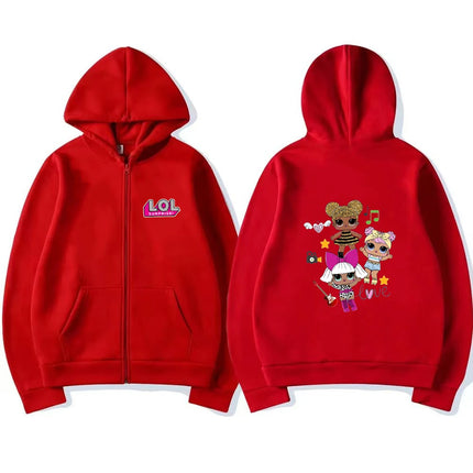 Anime printed pink Sweatshirt children's zipper hoodie girl red Black top outerwear casual fashion clothing Spring Autumn