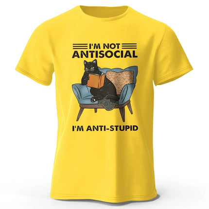 Men's I Am Not Anti Social Printed T-Shirt 100% Cotton Oversized Funny Cat Graphic Tees for Men Women Summer Tops