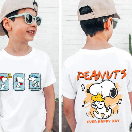 Snoopy print children's clothing kids cotton T-shirt cartoon short-sleeved white top personality clothing suitable for boys