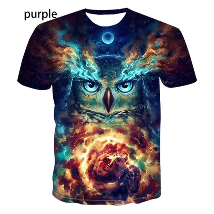 Men's Women's Fashion Printing Owl 3D Men T-Shirt Summer Cute Bird Pattern Short Sleeves Animal Tee XS-5XL