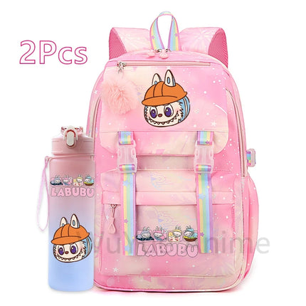 2Pcs/set Cute Cartoon Backpack with 750Ml Outdoor Sports Water Bottle Student Girl Boy Schoolbag Large Capacity Travel Bag Gift