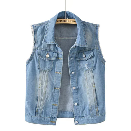 Denim Vest for Women Jacket Spring Streetwear Women Clothing Autumn Coats Fashion Clothes Casual Vintage Elegant Sleeveless