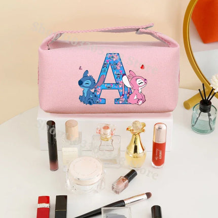 Disney Stitch Fashion Makeup Pouch for Women Anime High-capacity Cosmetic Bag Cartoon Letter A-Z Portable Handbag Washing Bags