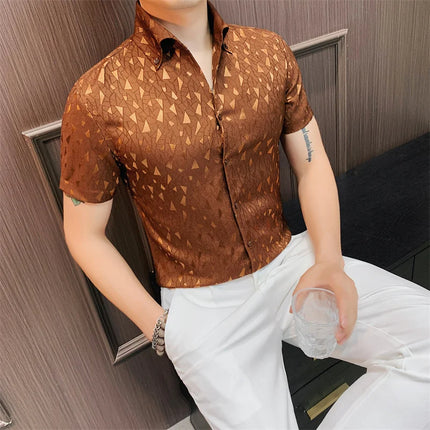 2024 Summer Fashion Printed Shirts High Quality No Ironing Slim Fit Short Sleeve Social Formal Shirt Club Outfits Tuxedo 4XL-M