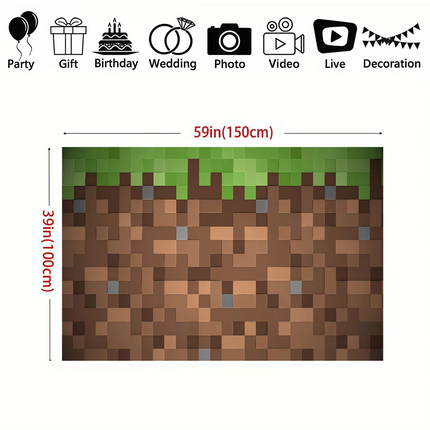 M-Minecraft Photo Backdrop Kids Happy Birthday Party Photography Backgrounds Banner Photoshoot Backdrops