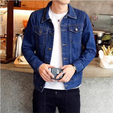 Black Men Denim Jacket, Single-breasted Lapel Coat, Fashionable Casual Tops, Dark Blue and Light Blue Can Be Selected,M-5XL
