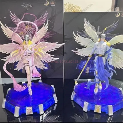 22cm Holy Angemon Figures Digimon Adventure Anime Angewomon LED Action Figurines PVC Statue Model Collection Doll Toys Gift