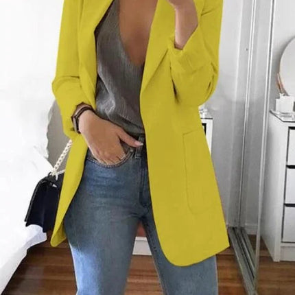 Women Lapel Slim Cardigan Suit Coat Fashion Casual Suit Polo Neck Slim Fit Blazer Long Sleeve Jacket Coat