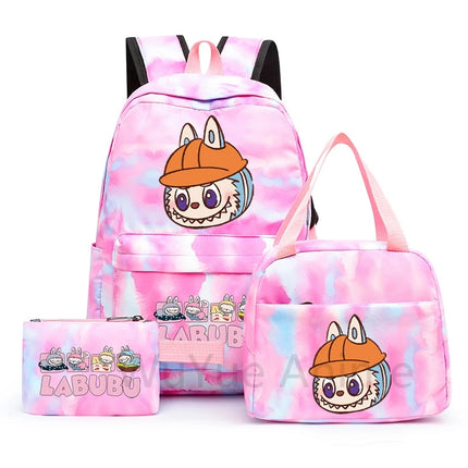 3Pcs/set Cartoon Printed Backpack with Lunch Bag Pencil Case Boy Girl Knapsack Teenage Student Large Capacity Colorful Bookbag
