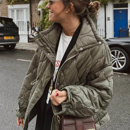 TRAFZA 2024 New Women Fashion Coat Long Sleeve Jackets With Drawstring Versatile Hight Street Outerwear Female Mujer Winter Coat