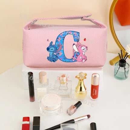 Disney Stitch Fashion Makeup Pouch for Women Anime High-capacity Cosmetic Bag Cartoon Letter A-Z Portable Handbag Washing Bags