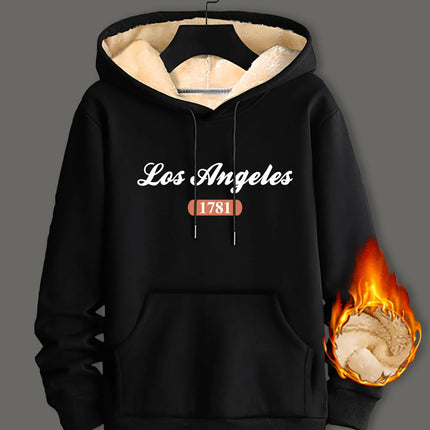 Winter Lambswool Hoodies Thicken Warm Windproof Sweatshirts Print Hooded Pullover Loose Men Women Winter Hoodies Black