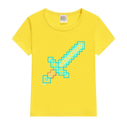 Neon Diamond Sword Kids T-Shirt Cartoon T-shirt Boy Girl Clothes Baby Tee Kids Shirt Tops For Children Short Sleeve Boys T-shirt