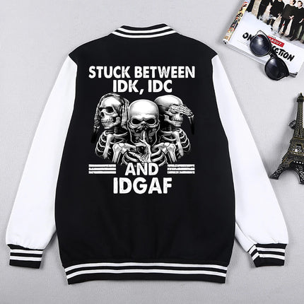 Trendy Skull Print Men Jackets Preppy Style Baseball Uniforms Casual S-5Xl High Street Preppy Style High Street Clothing