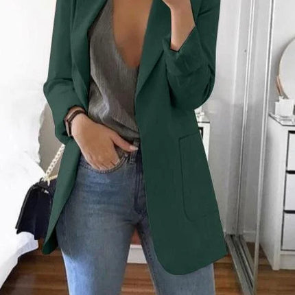 Women Lapel Slim Cardigan Suit Coat Fashion Casual Suit Polo Neck Slim Fit Blazer Long Sleeve Jacket Coat