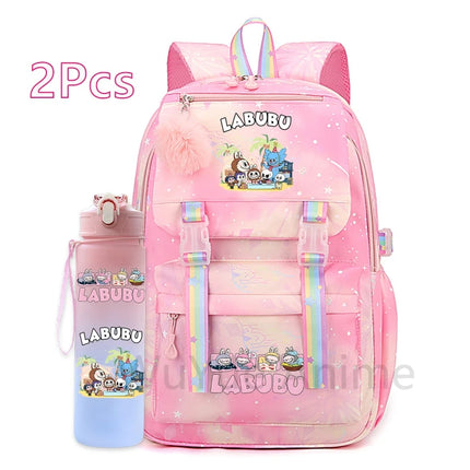 2Pcs/set Cute Cartoon Backpack with 750Ml Outdoor Sports Water Bottle Student Girl Boy Schoolbag Large Capacity Travel Bag Gift
