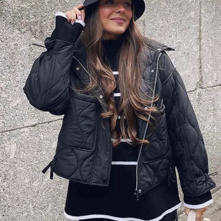 TRAFZA 2024 New Women Fashion Coat Long Sleeve Jackets With Drawstring Versatile Hight Street Outerwear Female Mujer Winter Coat