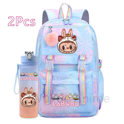 2Pcs/set Cute Cartoon Backpack with 750Ml Outdoor Sports Water Bottle Student Girl Boy Schoolbag Large Capacity Travel Bag Gift