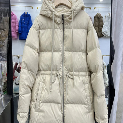 Loehsao Brand Women Down Jacket Fashion Sport Waist Down Hooded Collar Green Black Khaki Beige Short Coat Winter Parkas