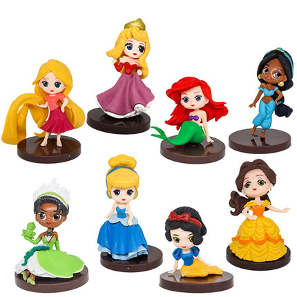 8pcs Disney high quality 8Pcs/Set Kawaii Q Snow White Princess Action Figure Ariel Belle Rapunzel Mermaid Toys Models Girls gift