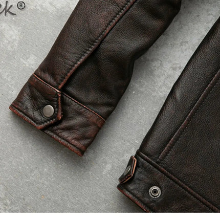 Tcyeek Genuine Leather Jacket for Men Top Layer Cowhide Coats Spring Autumn Vintage Leather Coat Mens Jackets Jaqueta Masculina