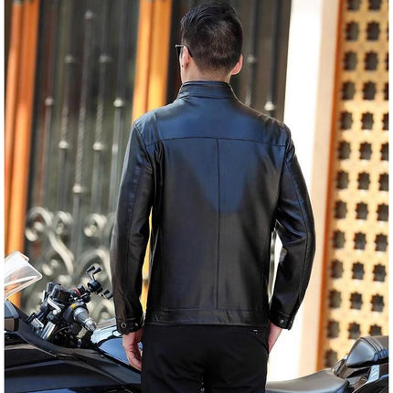 Men's Leather Jacket Spring Autumn Casual Standing Collar Highend Stylish Coats Young Trendy Slim Motorcycle Punk Gothic Jacket